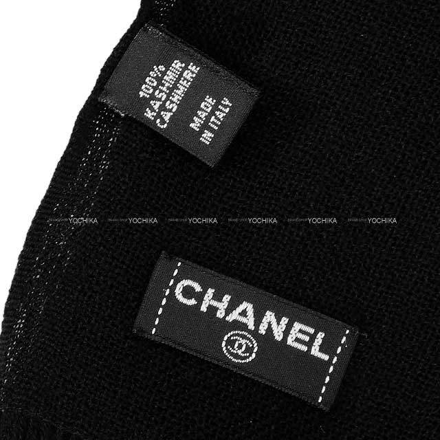 CHANEL Stall Coco Mark Logo Fringe Large Noir (Black)/Grey Cashmere[EXCELLENT][Authentic]