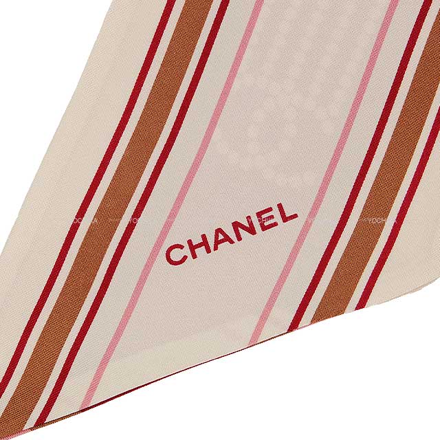 [Pre-loved] CHANEL muffler Coco Mark No. 5 Stripe Dot Scarf  Silk[LIKE NEW][Authentic]