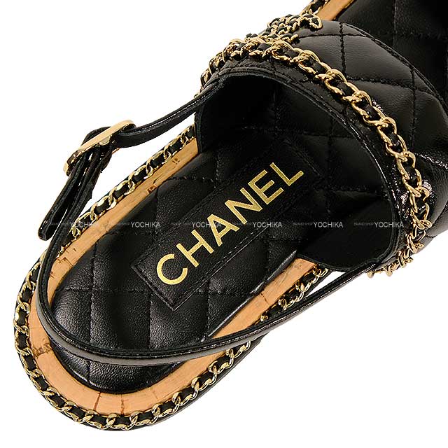 2024 SS CHANEL sandals Chain Coco Mark Matelasse #36.5C Noir (Black) Lambskin Champagne Gold HW G45670[BRAND NEW][Authentic]