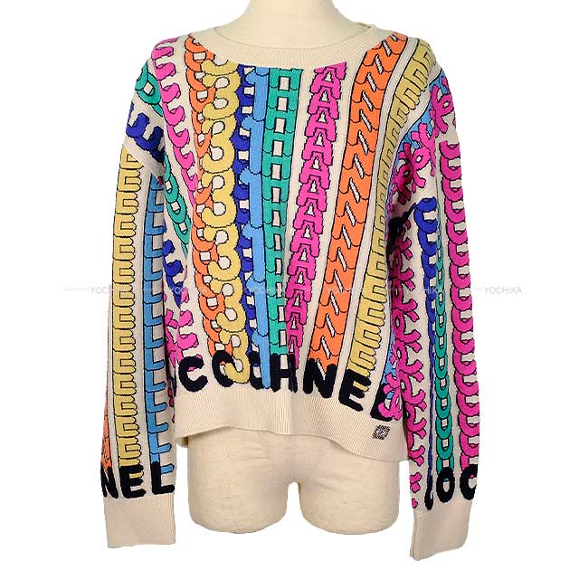 2021 CHANEL Knit Coco Mark Pullover Logo Jacquard Multicolor Cashmere 50 P71599[EXCELLENT][Authentic]