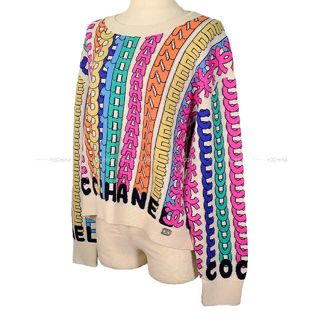 2021 CHANEL Knit Coco Mark Pullover Logo Jacquard Multicolor Cashmere 50 P71599[EXCELLENT][Authentic]