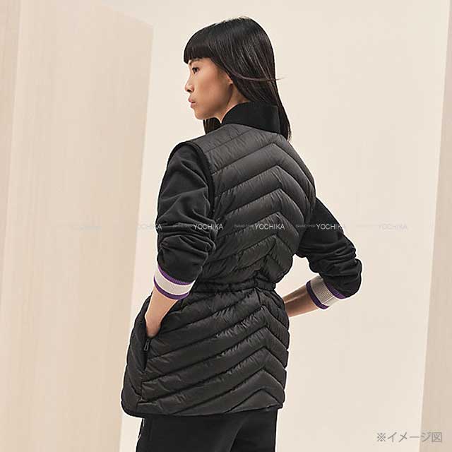 HERMES Down vest Long Quilted Gilet Tarlude Selpa Patch Noir (Black) Polyester 42[EXCELLENT][Authentic]