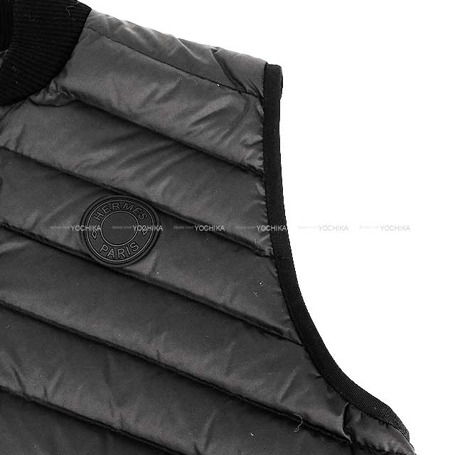 HERMES Down vest Long Quilted Gilet Tarlude Selpa Patch Noir (Black) Polyester 42[EXCELLENT][Authentic]