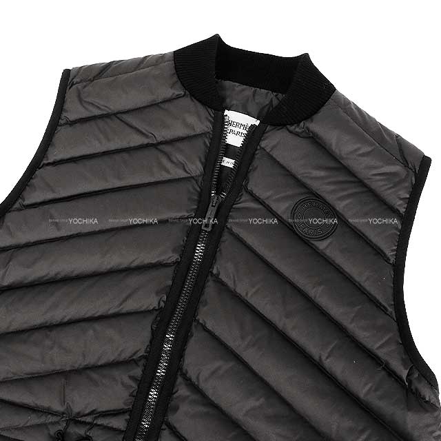 HERMES Down vest Long Quilted Gilet Tarlude Selpa Patch Noir (Black) Polyester 42[EXCELLENT][Authentic]