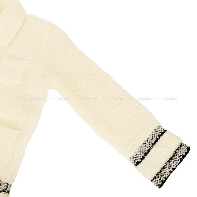 Dior Ladies Caro Jacket Wool Blend Fleece Knit #L Ivory/Black Wool 85%/Nylon 14%/Polyurethane 1% 214V44AM114[EXCELLENT][Authentic]