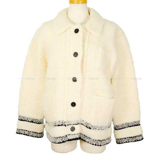 Dior Ladies Caro Jacket Wool Blend Fleece Knit #L Ivory/Black Wool 85%/Nylon 14%/Polyurethane 1% 214V44AM114[EXCELLENT][Authentic]