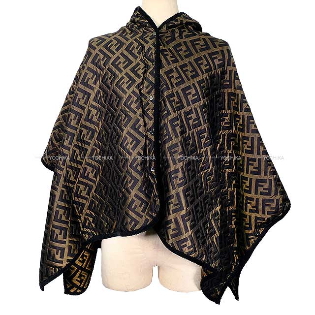 FENDI Poncho Zucca Pattern Hood Silk Silver HW[EXCELLENT][Authentic]