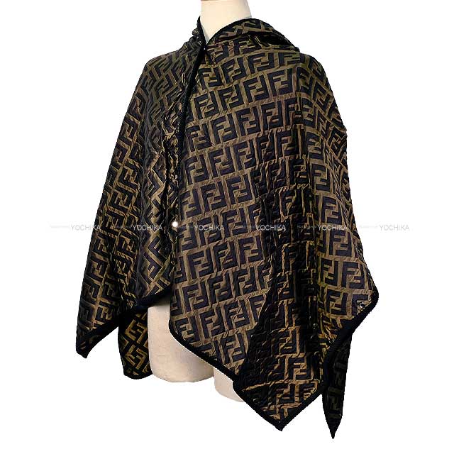 FENDI Poncho Zucca Pattern Hood Silk Silver HW[EXCELLENT][Authentic]