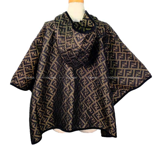 FENDI Poncho Zucca Pattern Hood Silk Silver HW[EXCELLENT][Authentic]