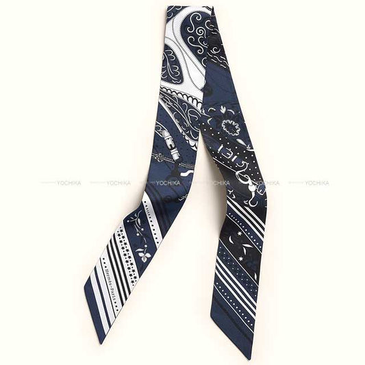 2025SS HERMES scarf Twilly Festival Des Amazones Bandana Marine/Noir (Black)/Blanc (White) Silk100%[BRAND NEW][Authentic]