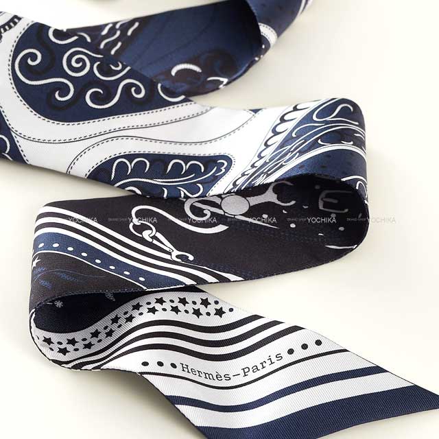 2025SS HERMES scarf Twilly Festival Des Amazones Bandana Marine/Noir (Black)/Blanc (White) Silk100%[BRAND NEW][Authentic]