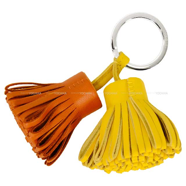 HERMES key ring Carmen Unodos Cuivre/Jaune de Naples Agneau Milo Silver HW[EXCELLENT][Authentic]