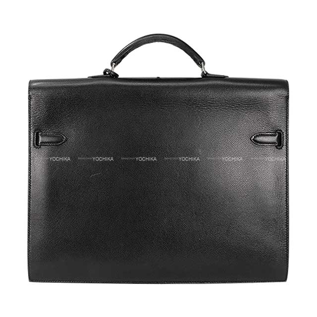 [Pre-loved] HERMES Briefcase Kelly Depeche 38 Noir (Black) Courchevel Silver HW Stamp □F[USED A][Authentic]