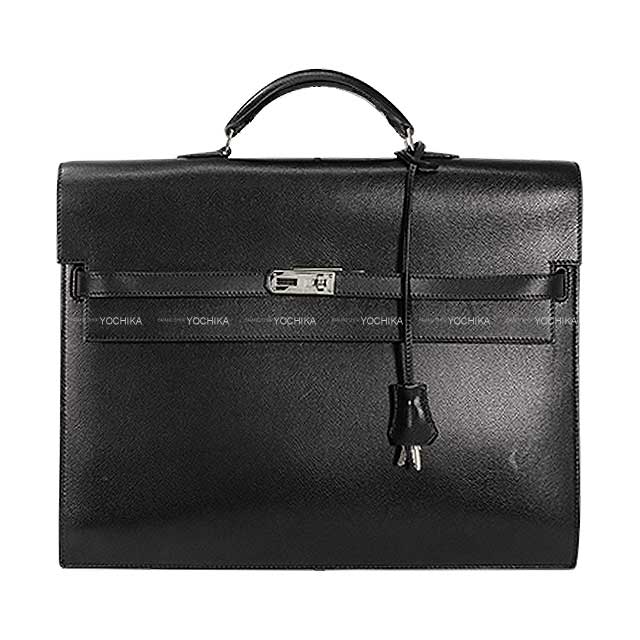 [Pre-loved] HERMES Briefcase Kelly Depeche 38 Noir (Black) Courchevel Silver HW Stamp □F[USED A][Authentic]