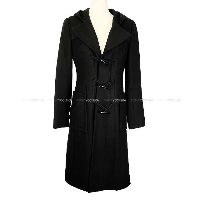 CHANEL Duffle coat Long Hooded Toggle Button Coco Mark Noir (Black) Wool 34 06A P29341[EXCELLENT][Authentic]