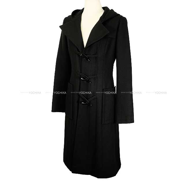 CHANEL Duffle coat Long Hooded Toggle Button Coco Mark Noir (Black) Wool 34 06A P29341[EXCELLENT][Authentic]