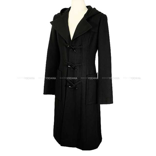 CHANEL Duffle coat Long Hooded Toggle Button Coco Mark Noir (Black) Wool 06A P29341[EXCELLENT][Authentic]