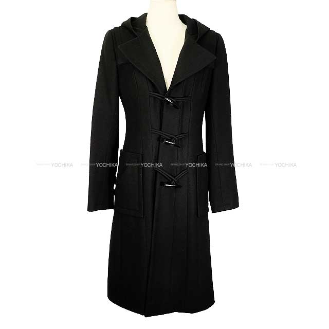 CHANEL Duffle coat Long Hooded Toggle Button Coco Mark Noir (Black) Wool #34 06A P29341[EXCELLENT][Authentic]