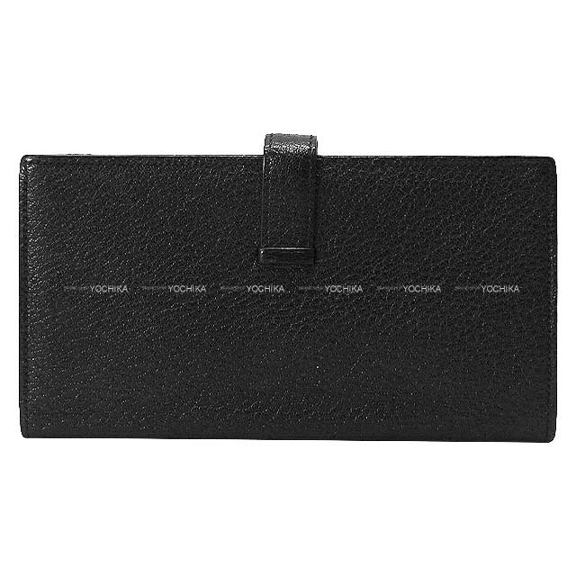 [Pre-loved] HERMES long wallet Bearn Soufflet Noir (Black) Chevre Myzore Silver HW Stamp □Q[USED SA][Authentic]