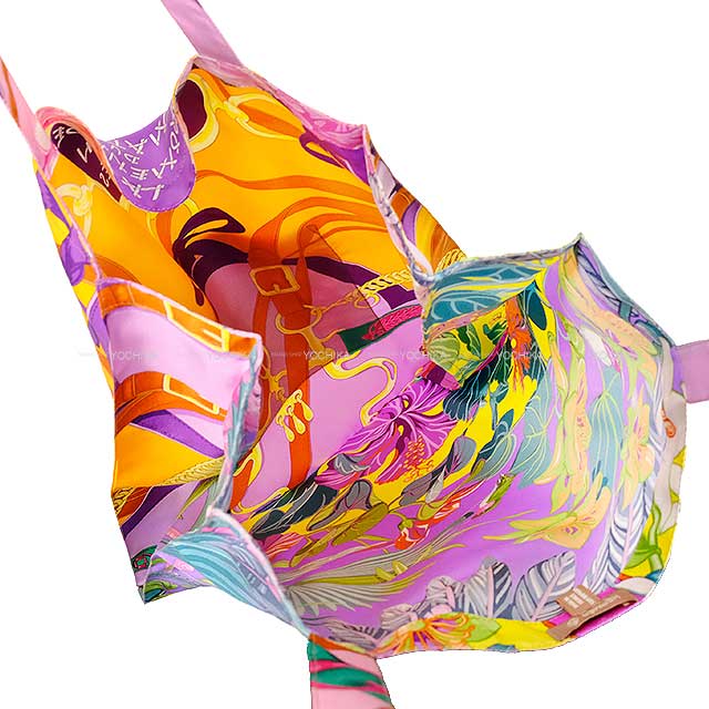 HERMES tote bag Petit H Morning Walk/Flamingo Party Multicolor Silk100%[EXCELLENT][Authentic]