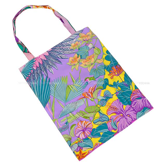 HERMES tote bag Petit H Morning Walk/Flamingo Party Multicolor Silk100%[EXCELLENT][Authentic]