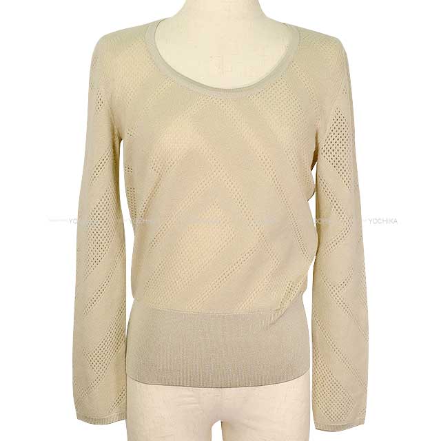 2022AW HERMES Sweater Ladies Long Sleeve Knit Pullover ivory Wool/nylon/cashmere/silk/polyurethane #36 3H2631D6[EXCELLENT][Authentic]