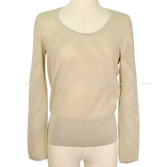 2022AW HERMES Sweater Ladies Long Sleeve Knit Pullover ivory Wool/nylon/cashmere/silk/polyurethane #36 3H2631D6[EXCELLENT][Authentic]