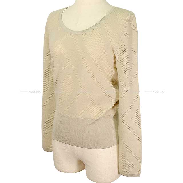 2022AW HERMES Sweater Ladies Long Sleeve Knit Pullover ivory Wool/nylon/cashmere/silk/polyurethane #36 3H2631D6[EXCELLENT][Authentic]