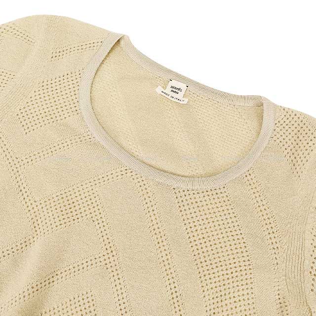 2022AW HERMES Sweater Ladies Long Sleeve Knit Pullover ivory Wool/nylon/cashmere/silk/polyurethane #36 3H2631D6[EXCELLENT][Authentic]