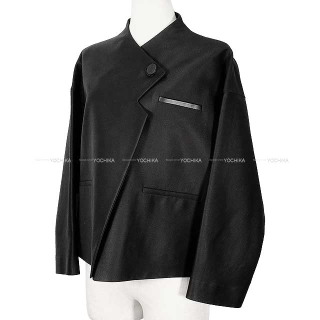 2024AW HERMES Plainly colored jacket Ladies Short Sellier Button Noir (Black) Rayon/wool/polyurethane/silk/lambskin 4H10230DH[BRAND NEW][Authentic]