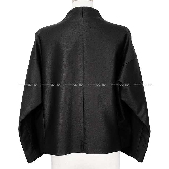2024AW HERMES Plainly colored jacket Ladies Short Sellier Button Noir (Black) Rayon/wool/polyurethane/silk/lambskin #36 4H10230DH[BRAND NEW][Authentic]