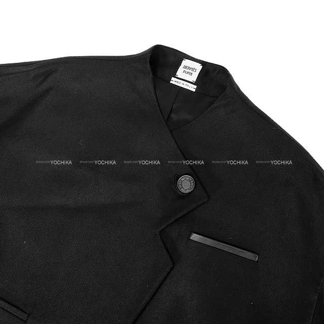 2024AW HERMES Plainly colored jacket Ladies Short Sellier Button Noir (Black) Rayon/wool/polyurethane/silk/lambskin 4H10230DH[BRAND NEW][Authentic]