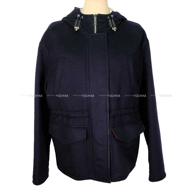 2023 S/S HERMES Blouson Ladies Reversible Chaine D'ancre Pattern Down Coat Navy Cashmere/Polyester #38 3E0123DA[EXCELLENT][Authentic]