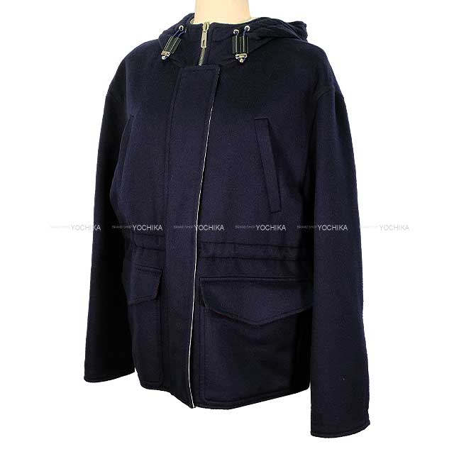2023 S/S HERMES Blouson Ladies Reversible Chaine D'ancre Pattern Down Coat Navy Cashmere/Polyester #38 3E0123DA[EXCELLENT][Authentic]