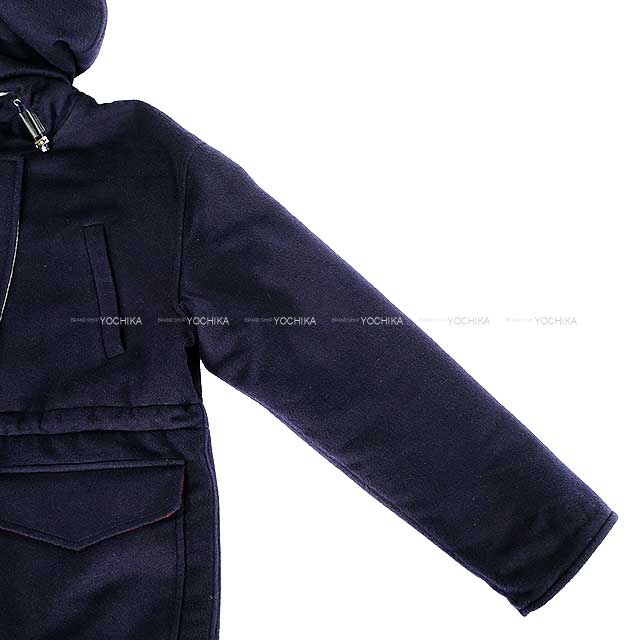 2023 S/S HERMES Blouson Ladies Reversible Chaine D'ancre Pattern Down Coat Navy Cashmere/Polyester 3E0123DA[EXCELLENT][Authentic]