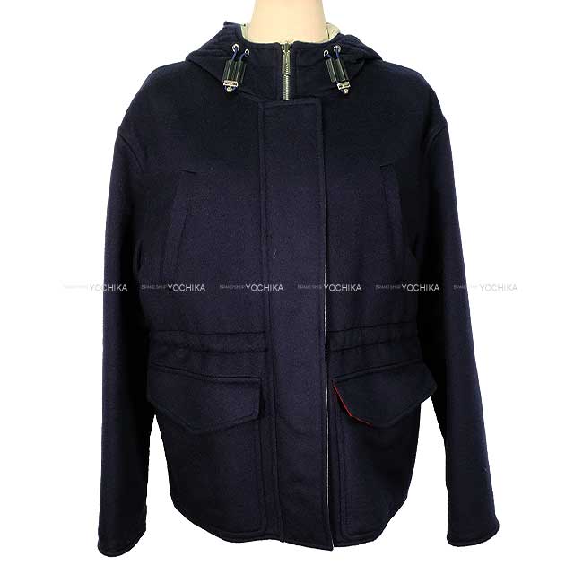 2023 S/S HERMES Blouson Ladies Reversible Chaine D'ancre Pattern Down Coat Navy Cashmere/Polyester 3E0123DA[EXCELLENT][Authentic]