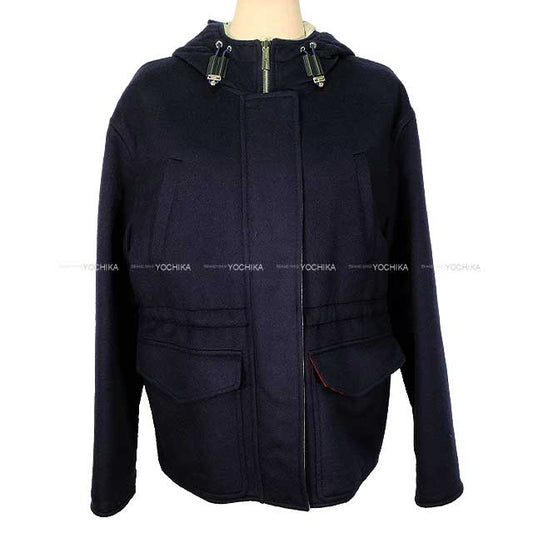 2023 S/S HERMES Blouson Ladies Reversible Chaine D'ancre Pattern Down Coat Navy Cashmere/Polyester 3E0123DA[EXCELLENT][Authentic]