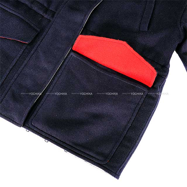 2023 S/S HERMES Blouson Ladies Reversible Chaine D'ancre Pattern Down Coat Navy Cashmere/Polyester 3E0123DA[EXCELLENT][Authentic]