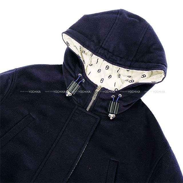 2023 S/S HERMES Blouson Ladies Reversible Chaine D'ancre Pattern Down Coat Navy Cashmere/Polyester 3E0123DA[EXCELLENT][Authentic]