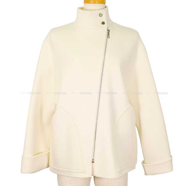 HERMES Stainless collar coat Ladies Short Double Face Sellier Button Cashmere[EXCELLENT][Authentic]