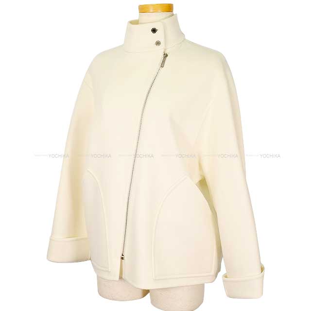 HERMES Stainless collar coat Ladies Short Double Face Sellier Button Cashmere[EXCELLENT][Authentic]