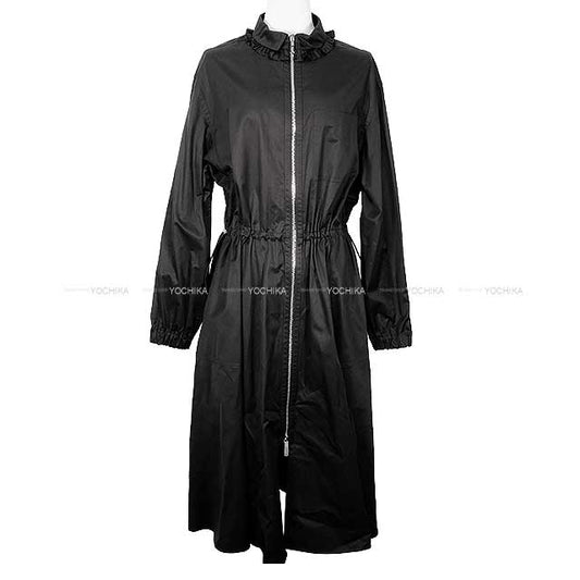 2024AW HERMES One‐piece dress Ladies Long Flare Gum Dress Drawstring Front Zip Noir (Black) Cotton 4H0571DV[EXCELLENT][Authentic]