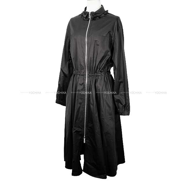 2024AW HERMES One‐piece dress Ladies Long Flare Gum Dress Drawstring Front Zip Noir (Black) Cotton 4H0571DV[EXCELLENT][Authentic]