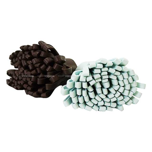 HERMES key ring Carmen Unodos Vert Peppermint/Chocolat Agneau Milo Tuft 1.8 " Silver HW[BRAND NEW][Authentic]