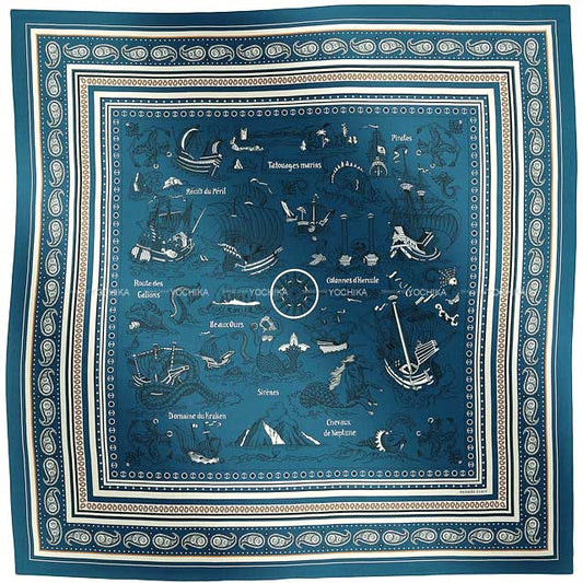 HERMES scarf Carre 140 Tatouages Marins Bandana Marine Clair/White/Black Cashmere/Silk[BRAND NEW][Authentic]