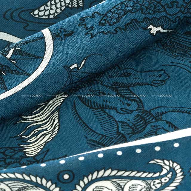 HERMES scarf Carre 140 Tatouages Marins Bandana Marine Clair/White/Black Cashmere/Silk[BRAND NEW][Authentic]