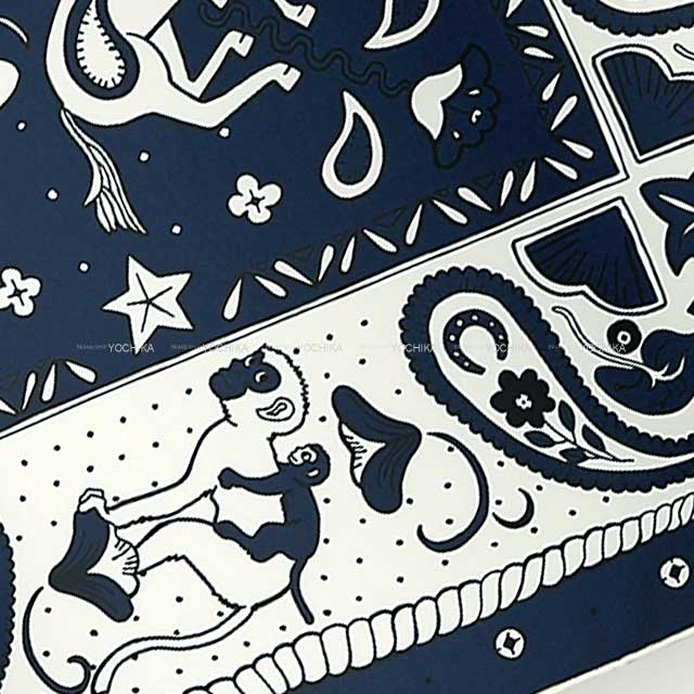 HERMES scarf Carre 55 Animal Bandana Marine/White/Black Silk100%[BRAND NEW][Authentic]