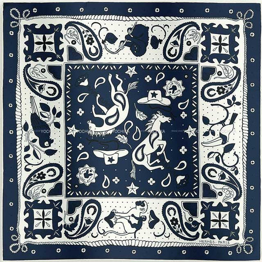 HERMES scarf Carre 55 Animal Bandana Marine/White/Black Silk100%[BRAND NEW][Authentic]