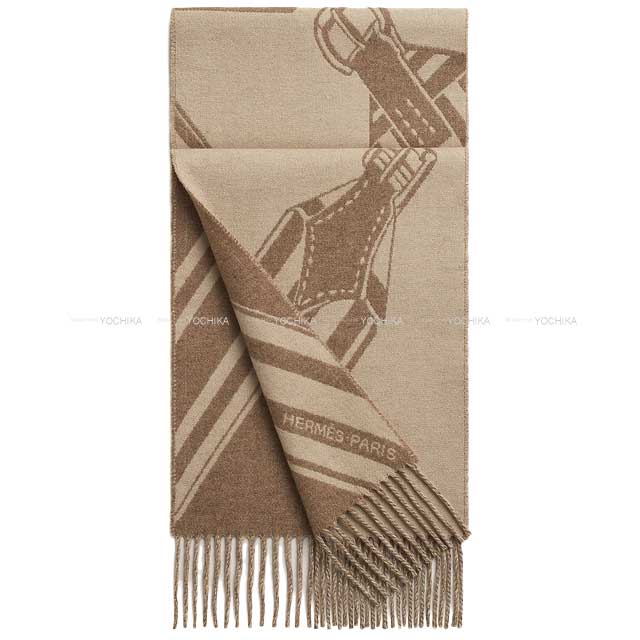 HERMES muffler Zigzag Sangles Marron Glace/Craie Cashmere100%[BRAND NEW][Authentic]