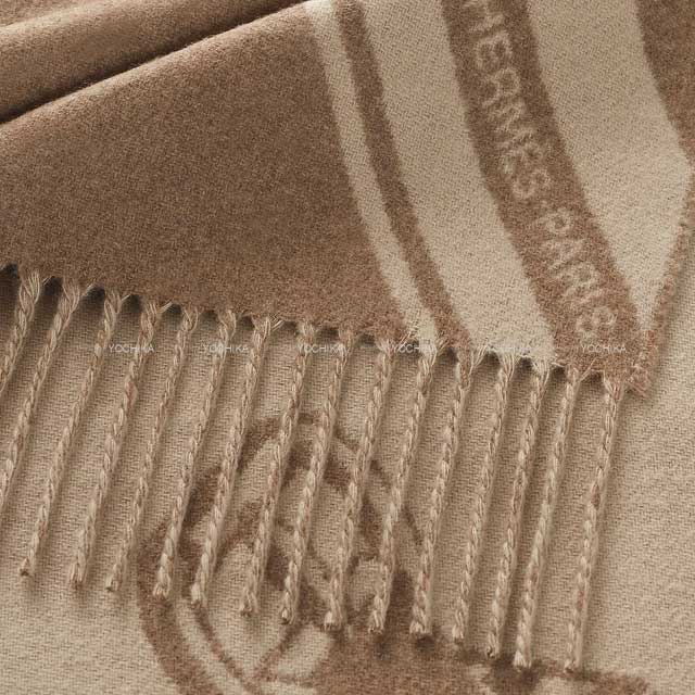 HERMES muffler Zigzag Sangles Marron Glace/Craie Cashmere100%[BRAND NEW][Authentic]